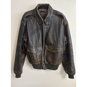 Avirex Type A-2 Vintage Leather Flight Bomber Jacket Brown LG 70s/80s Military
